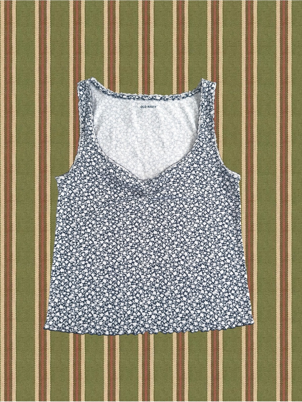 Old Navy Navy Floral V-Neck Tank Top